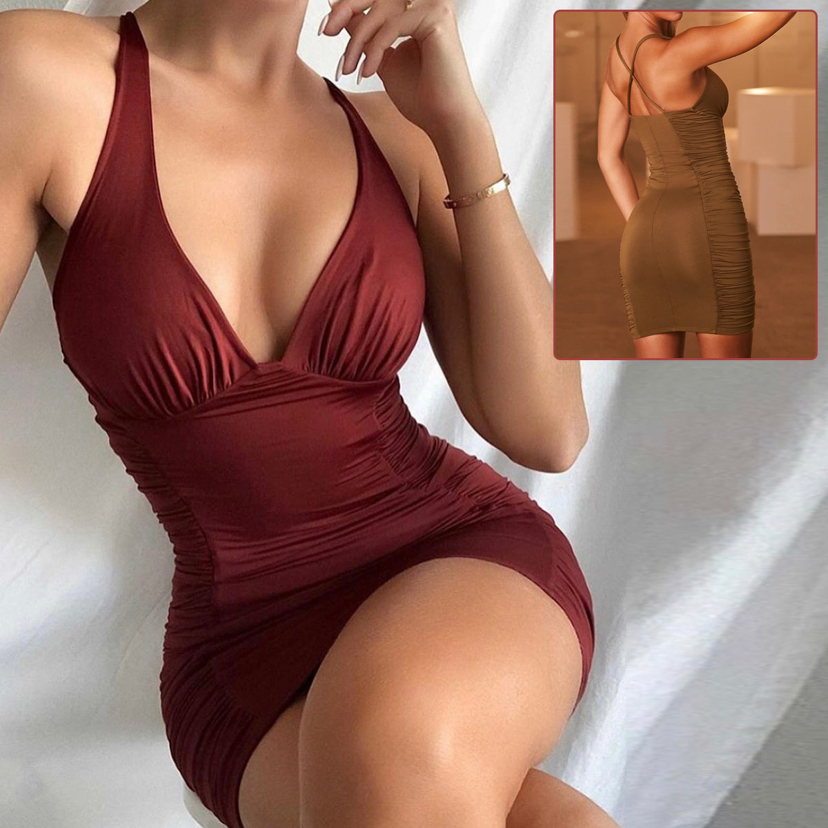 Sexy Deep V-neck Backless Suspender Dress INS Fashion Slim